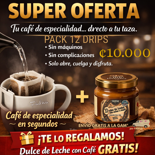 * * * * * PACK Drip Coffee FADIVA 12 unidades + Dulce de Leche 130g